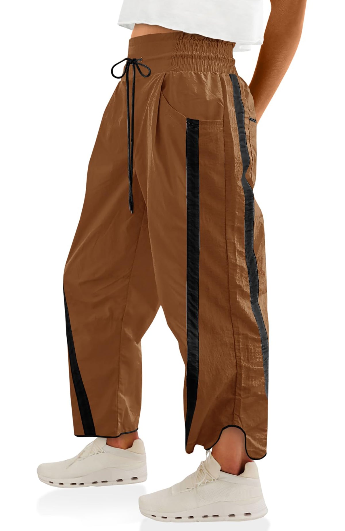 Qaspx Womens Pants Wide Leg Elastic Waisted Sweatpants Drawstring Contrast Color Track Pants