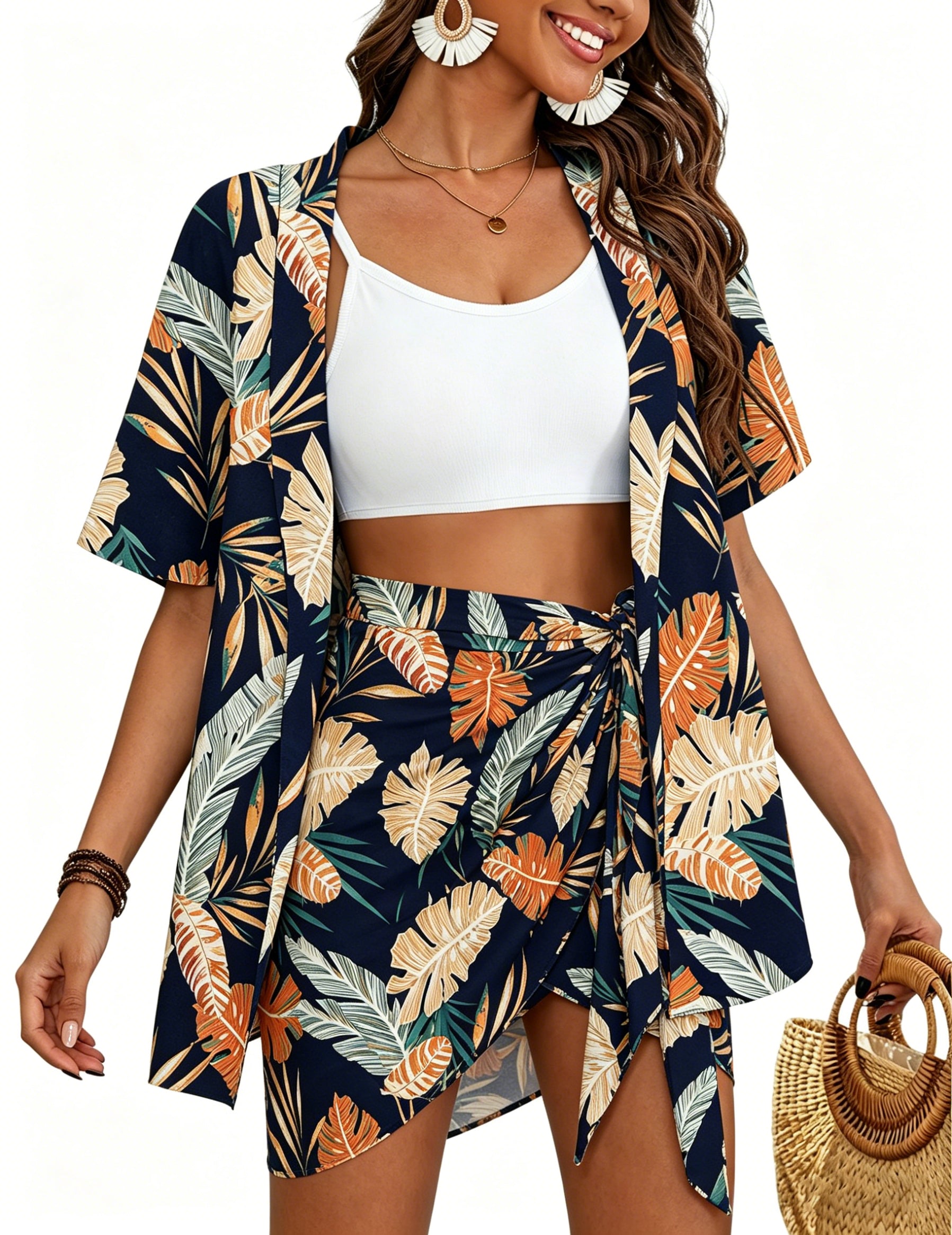 Qaspx Womens Swimsuit Coverups 2 Piece Outfits Summer Beach Sarong Bathing Suit Wrap Skirt