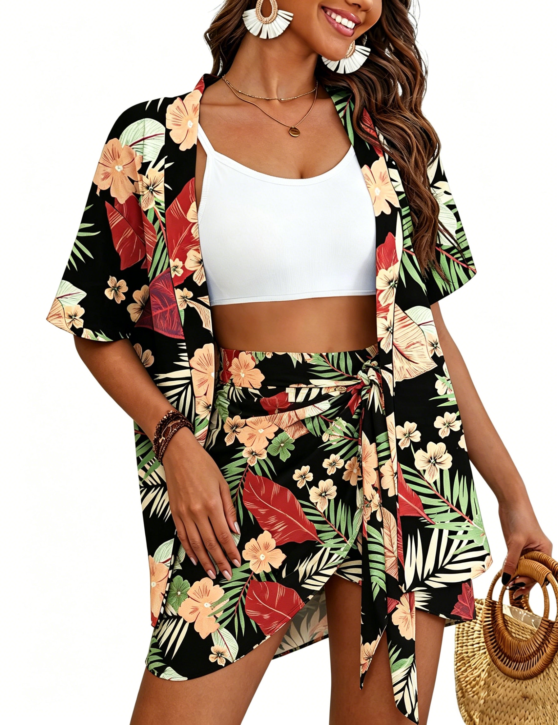 Qaspx Womens Swimsuit Coverups 2 Piece Outfits Summer Beach Sarong Bathing Suit Wrap Skirt