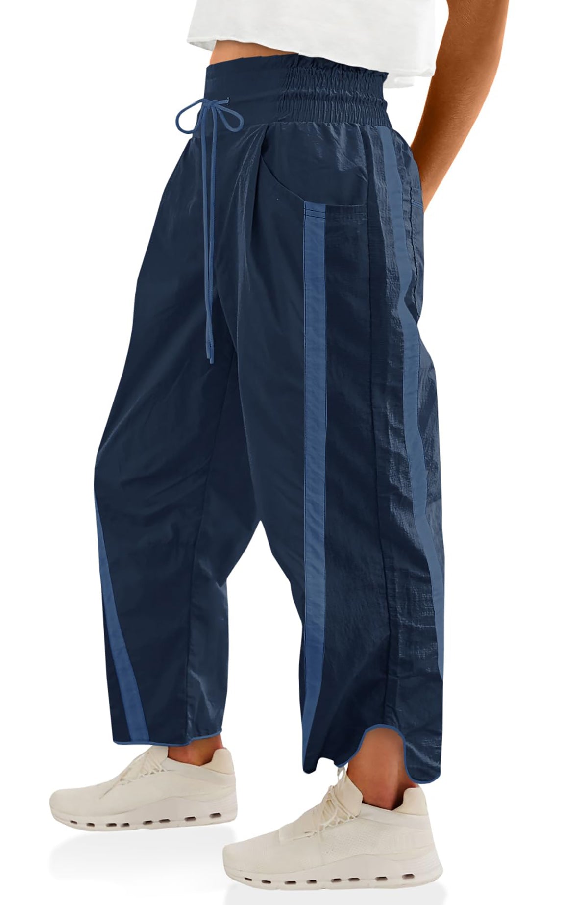 Qaspx Womens Pants Wide Leg Elastic Waisted Sweatpants Drawstring Contrast Color Track Pants