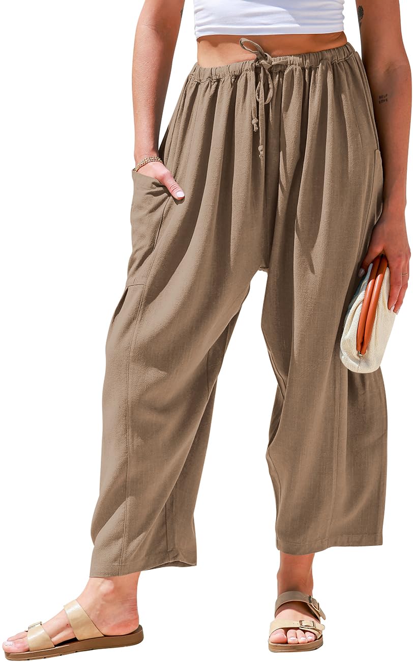 Qaspx Palazzo Pants for Women Casual Wide-leg Pants Loose Drawstring Sweatpants with Pockets